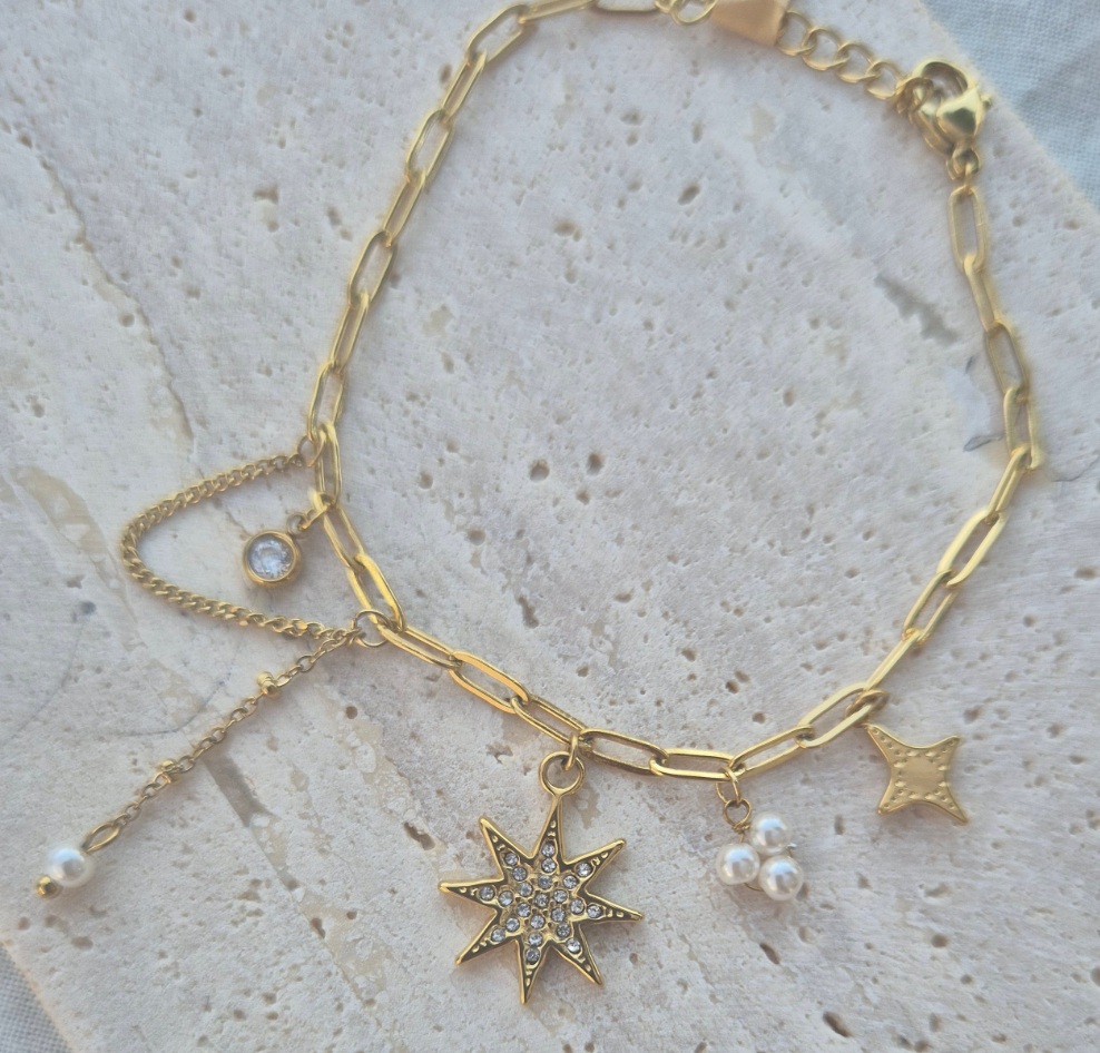 Bracelet breloque étoiles brillante
