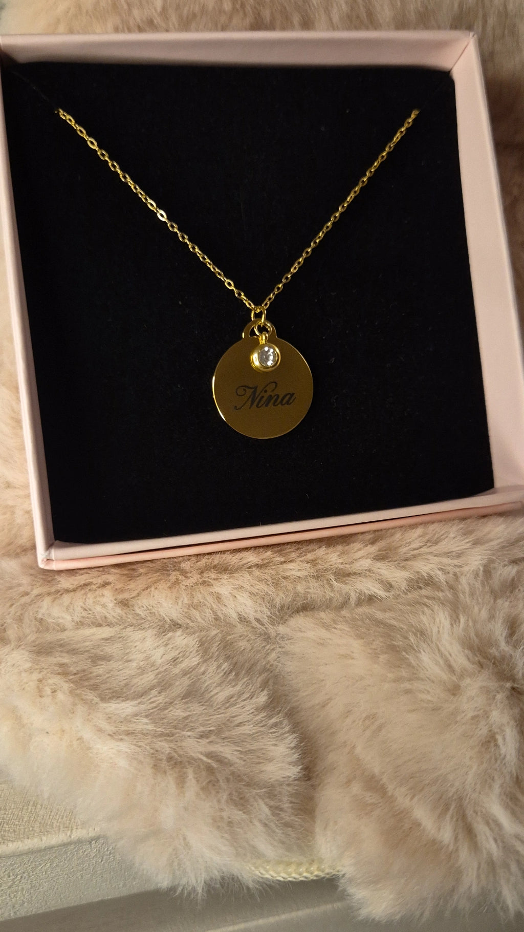 Collier avec pendentif strass avec Gravure Personnalisée