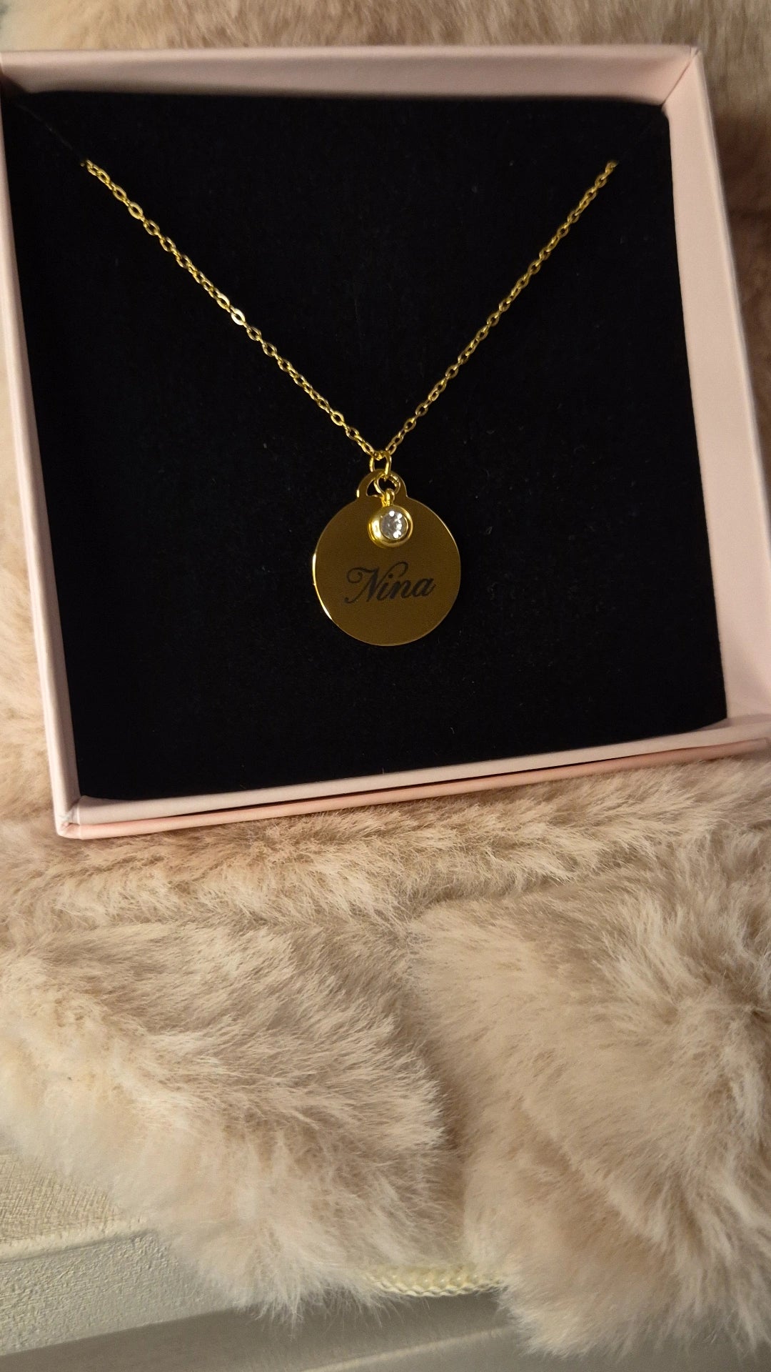 Collier avec pendentif strass avec Gravure Personnalisée