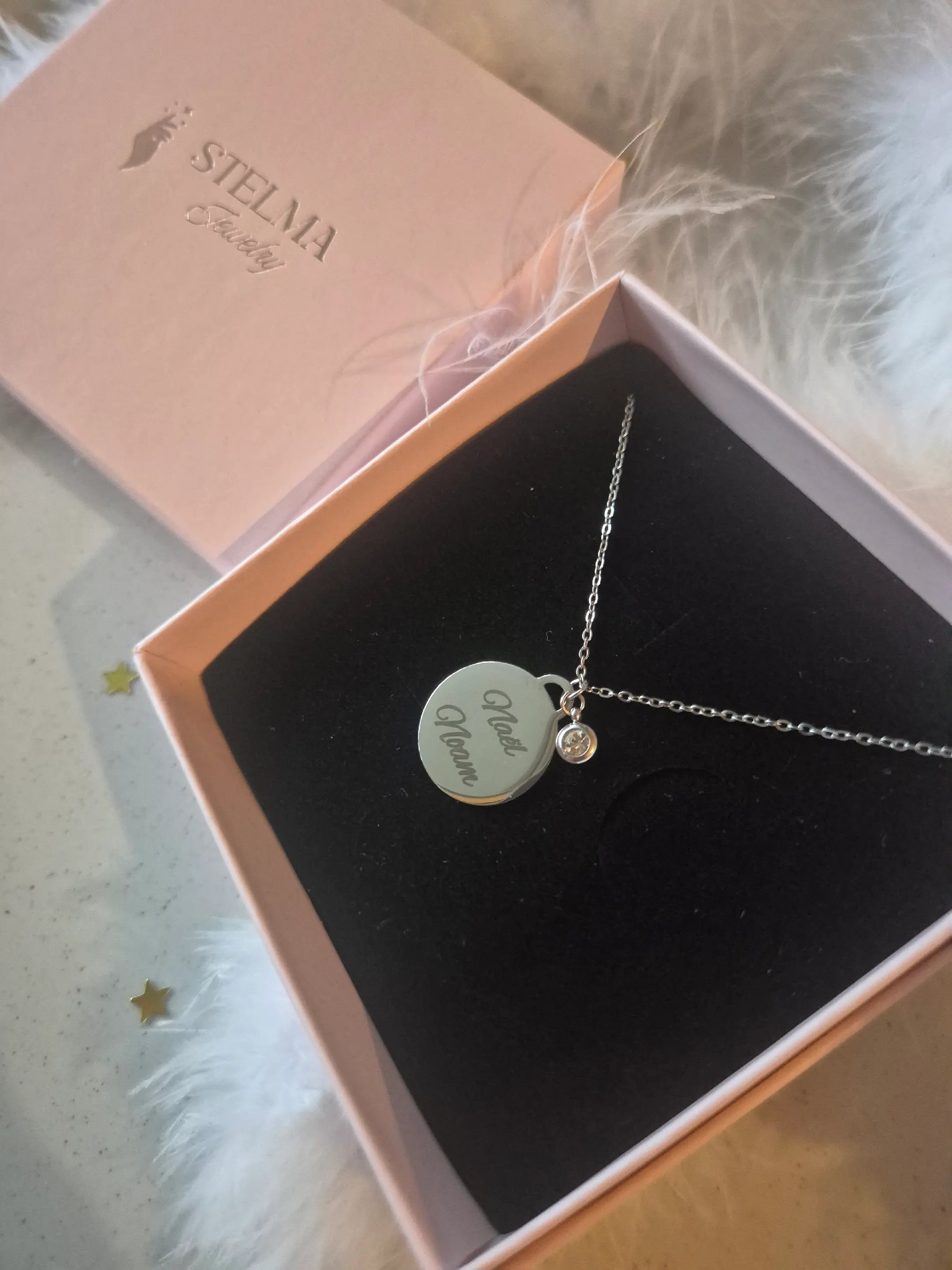 Collier avec pendentif strass avec Gravure Personnalisée