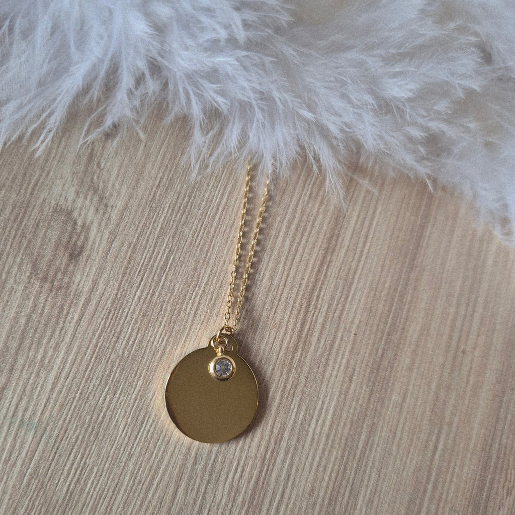 Collier avec pendentif strass avec Gravure Personnalisée