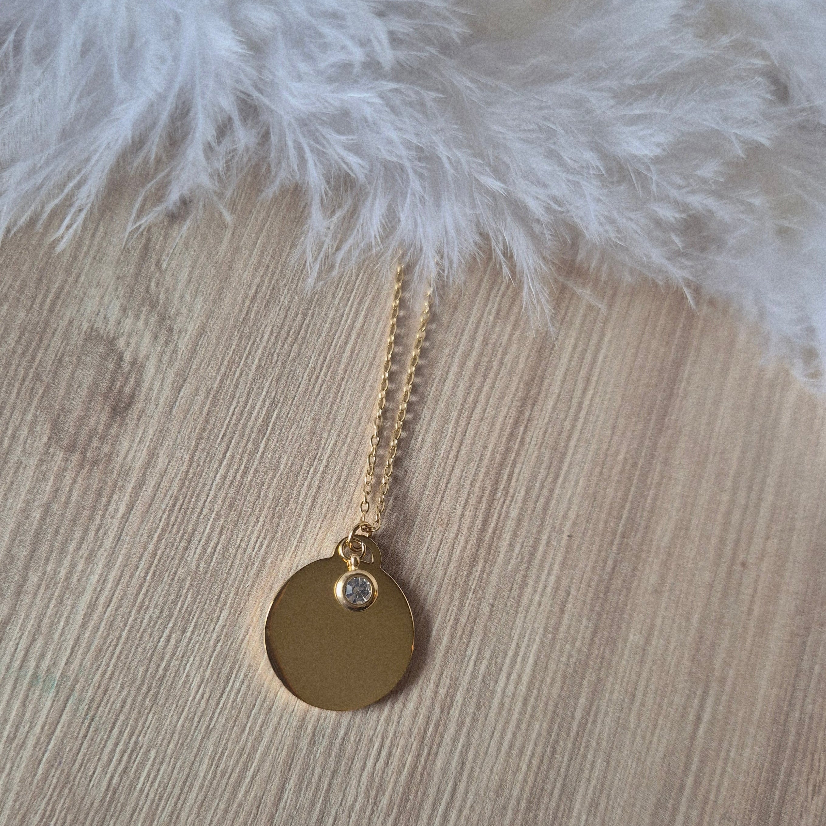 Collier avec pendentif strass avec Gravure Personnalisée