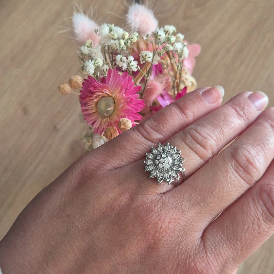 Bague fleure anti stress argentée